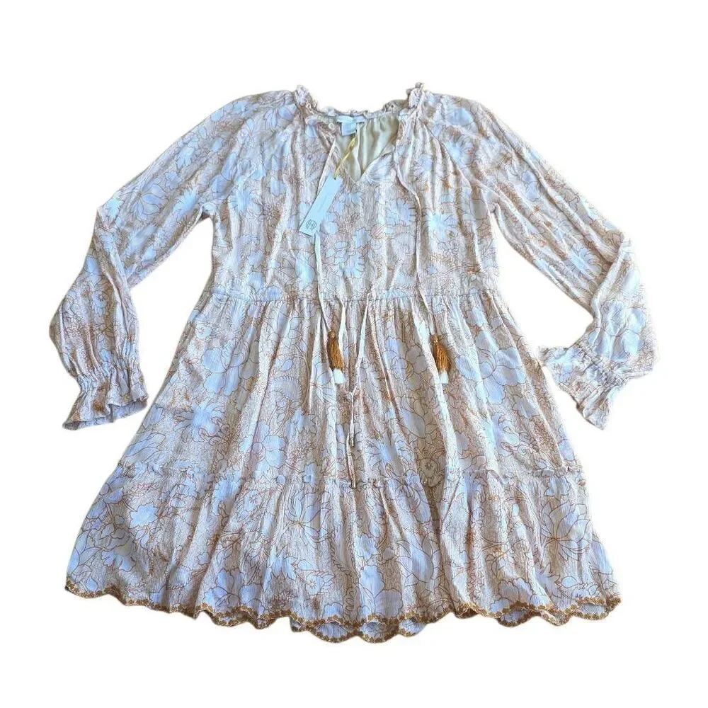 House of Harlow womens Sz M cream multicolor metallic long sleeve mini dress new